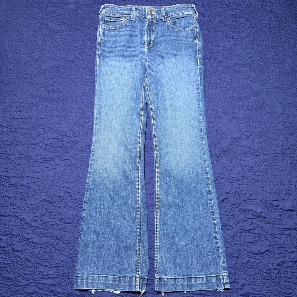 Ariat Ella Slim Trouser Jeans 30R Rascal High Rise Shorn Hem Fray Wide Leg Boot